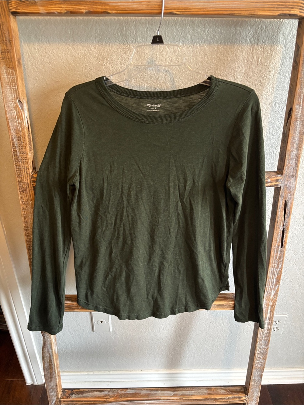 Madewell Women's Olive Green Long Sleeve Crewneck Top